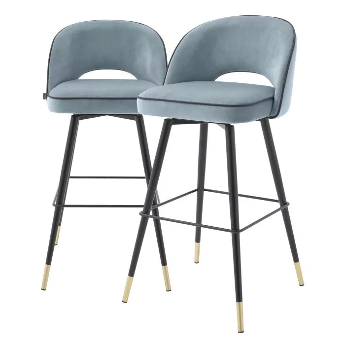 Bar Stool Cliff Savona Blue Velvet Set of 2