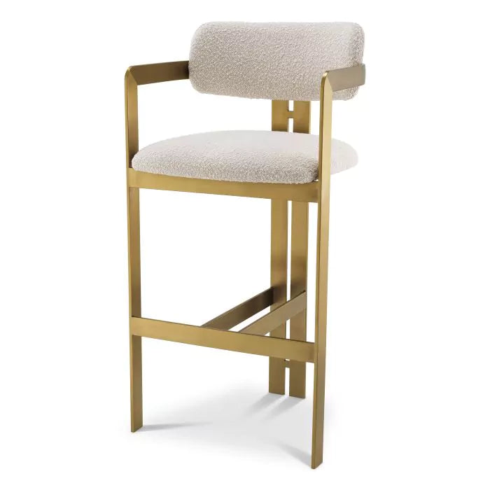 Bar Stool Donato Brushed Brass Finish Boucle Cream