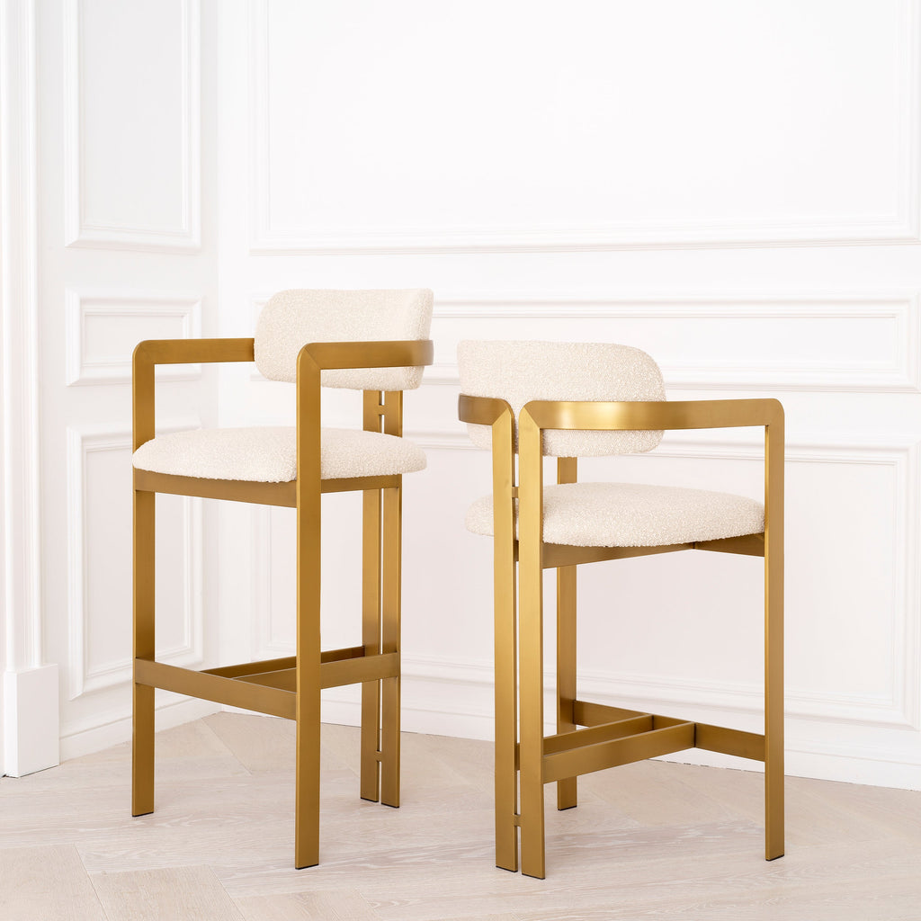 Bar Stool Donato Brushed Brass Finish Boucle Cream