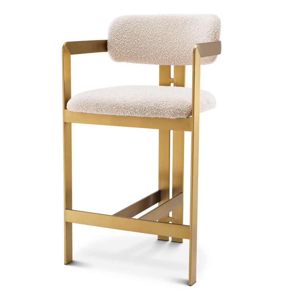 Counter Stool Donato Brushed Brass Finish Boucle Cream