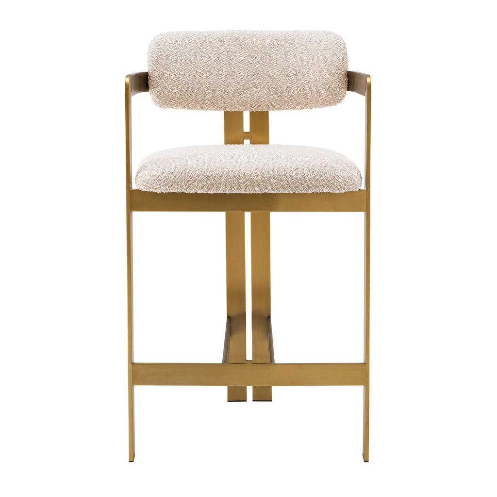 Counter Stool Donato Brushed Brass Finish Boucle Cream