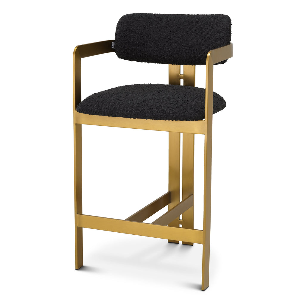 Counter Stool Donato Brushed Brass Finish Boucle Black