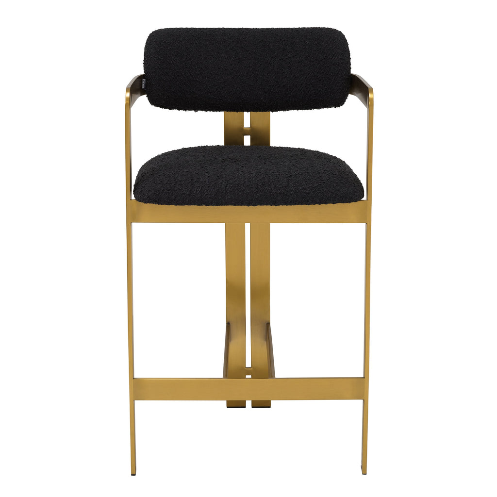 Counter Stool Donato Brushed Brass Finish Boucle Black