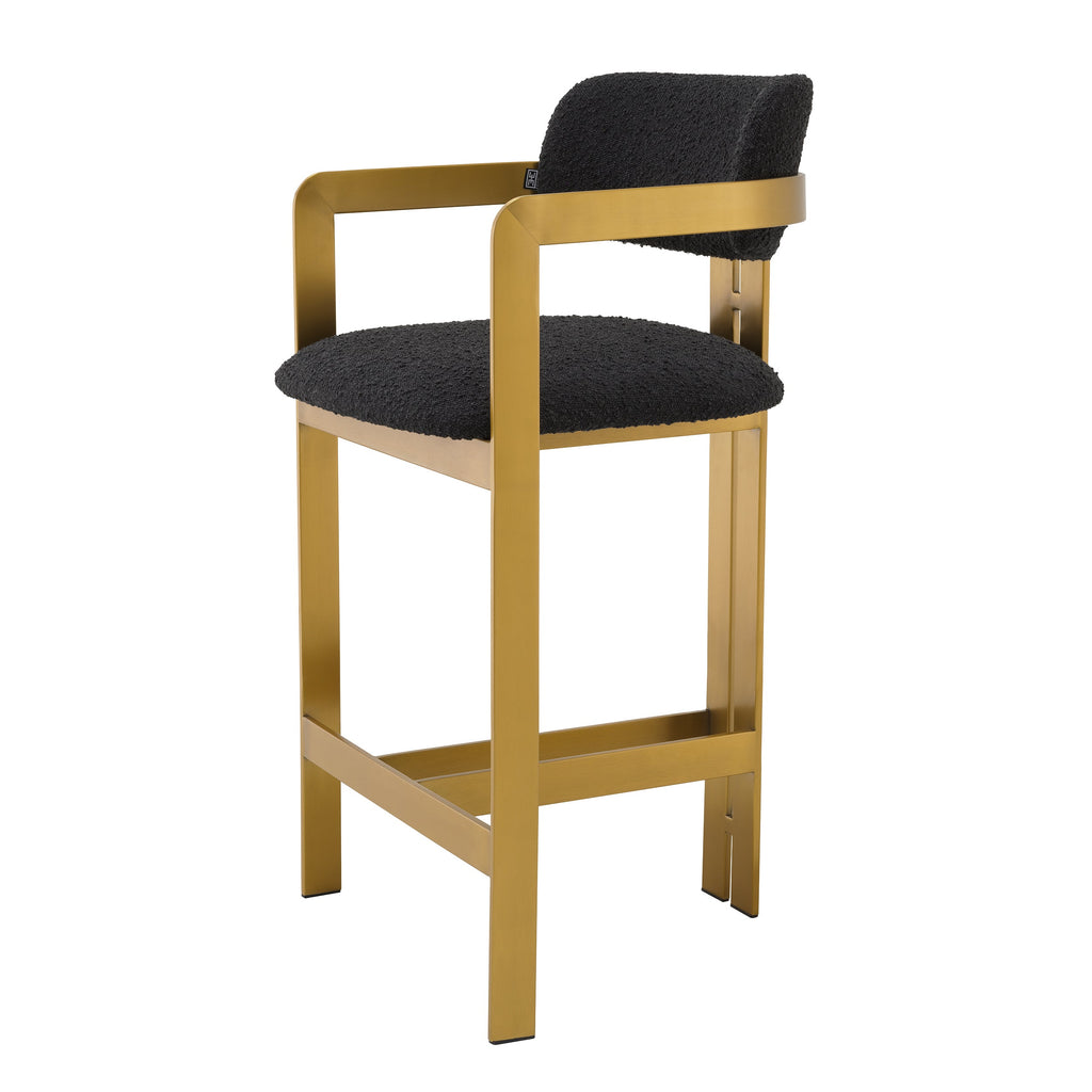 Counter Stool Donato Brushed Brass Finish Boucle Black