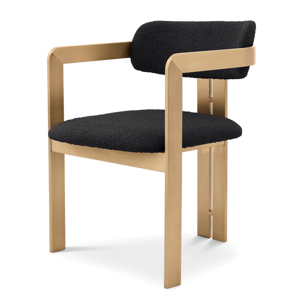 Dining Chair Donato Brushed Brass Finish Boucle Black