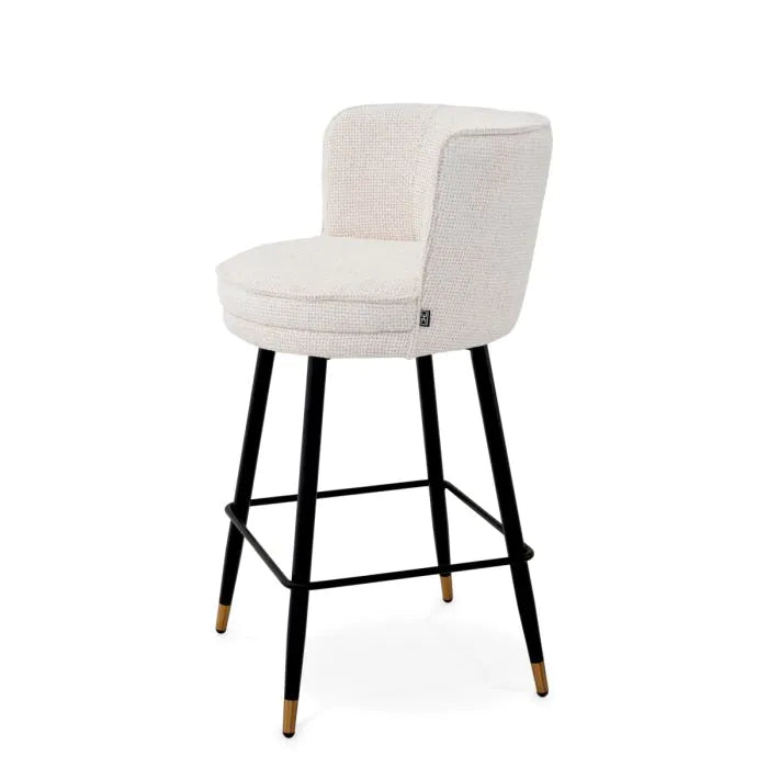 Counter Stool Grenada - Lyssa Off-White, Black & Brass Finish Swivel Base