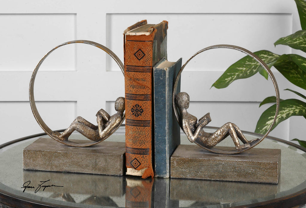 Lounging Reader Antique Bookends Set/2