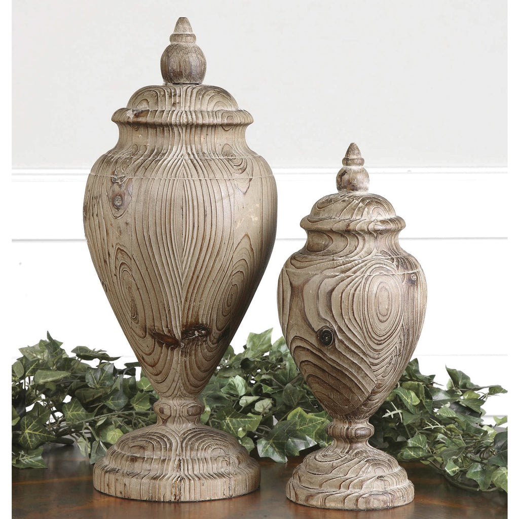 Brisco Carved Wood Finials, Set/2