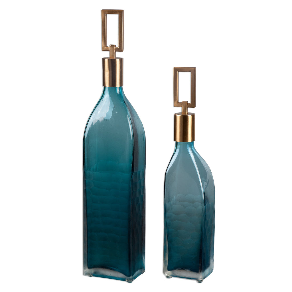 Annabella Teal Glass Bottles, Set of 2