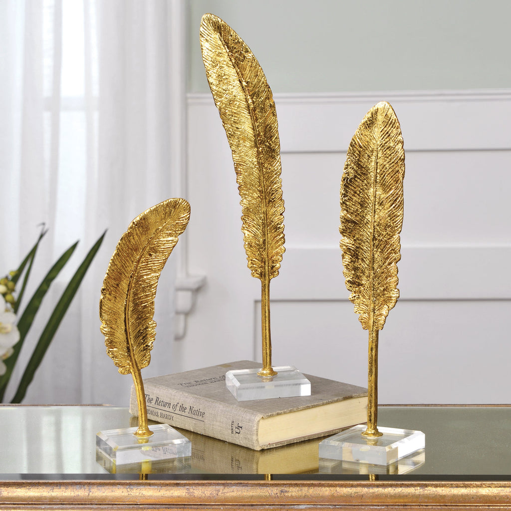 Feathers Gold Sculpture Set of 3