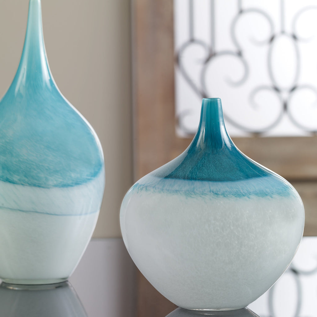 Carla Teal White Vases, Set of 2