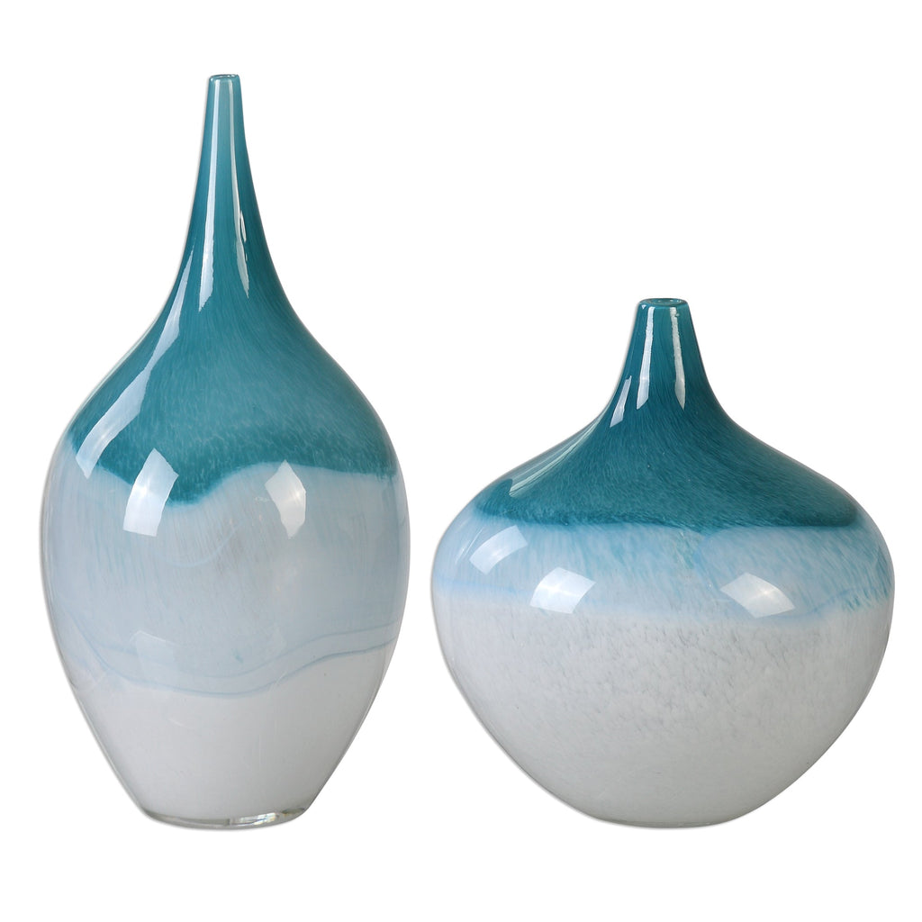 Carla Teal White Vases, Set of 2