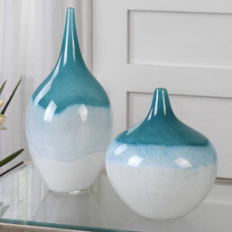 Carla Teal White Vases, Set of 2