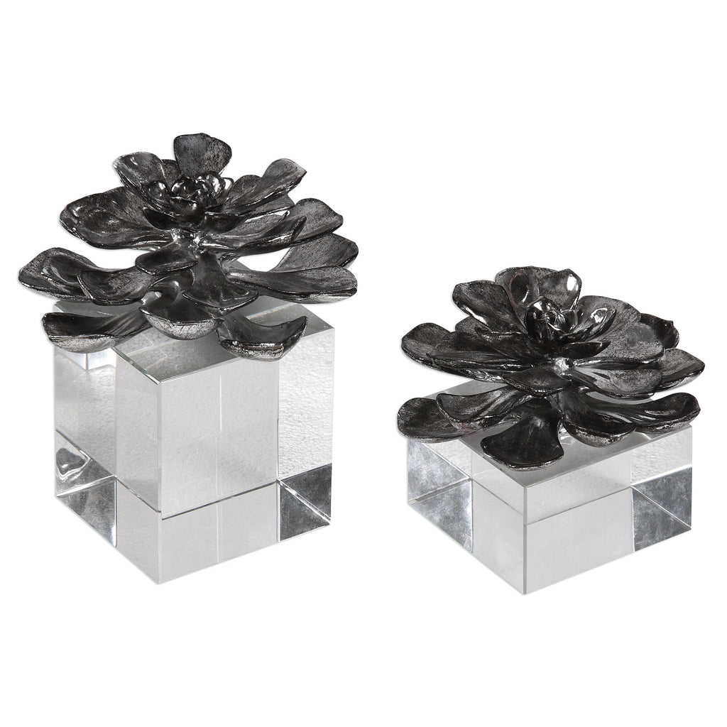 Indian Lotus Metallic Silver Flowers Set of 2