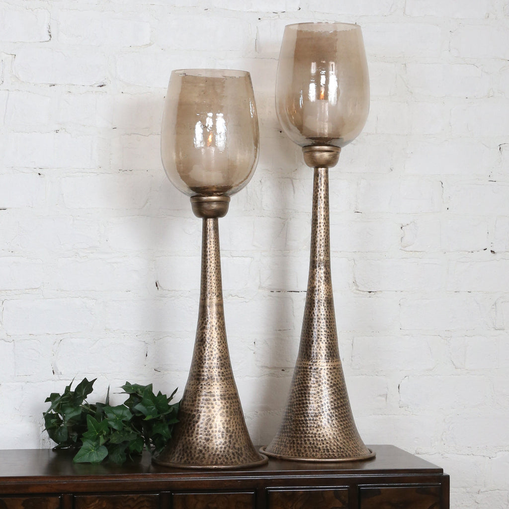 Badal Antiqued Gold Candleholders Set/2