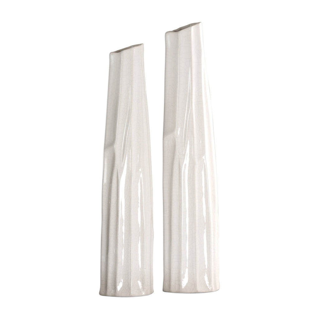 Kenley Crackled White Vases Set of 2