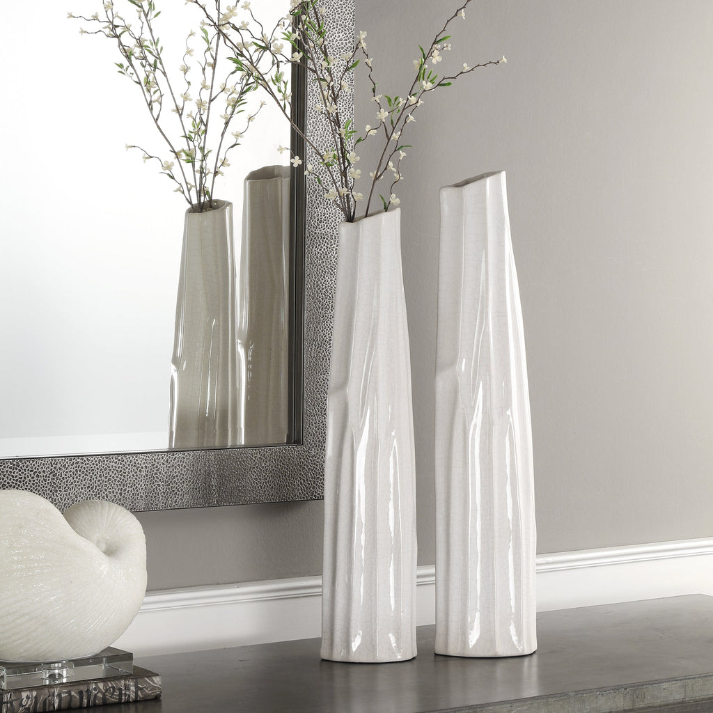 Kenley Crackled White Vases Set of 2