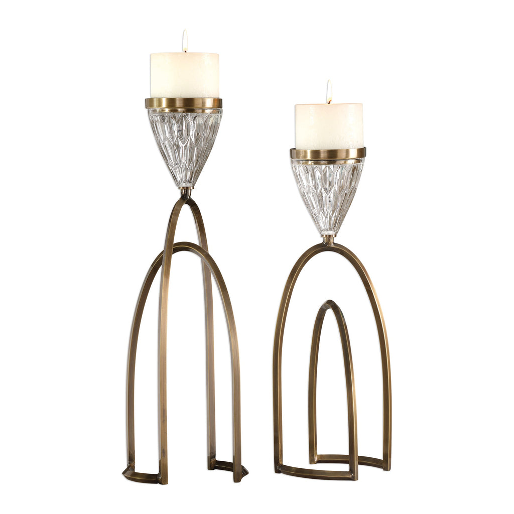 Carma Bronze And Crystal Candleholders, Set of 2