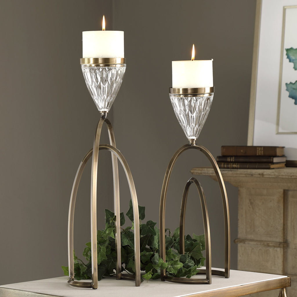 Carma Bronze And Crystal Candleholders, Set of 2