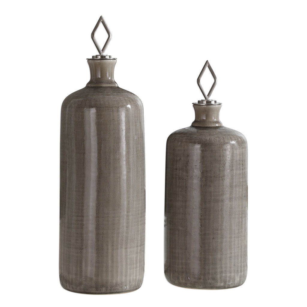 Dhara Taupe Glaze Bottles, Set of 2