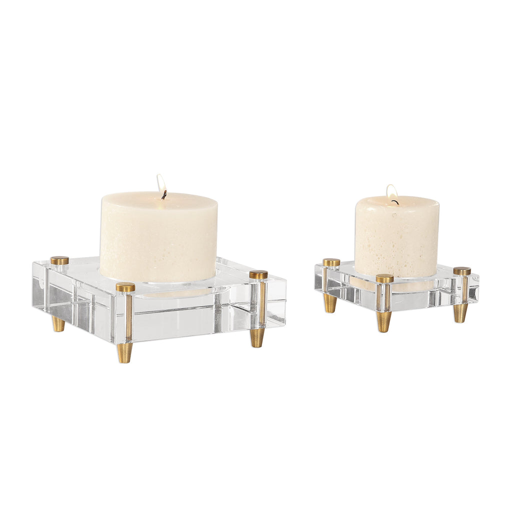 Claire Crystal Block Candleholders, Set of 2