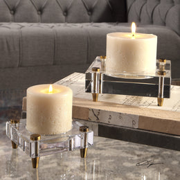 Claire Crystal Block Candleholders, Set of 2