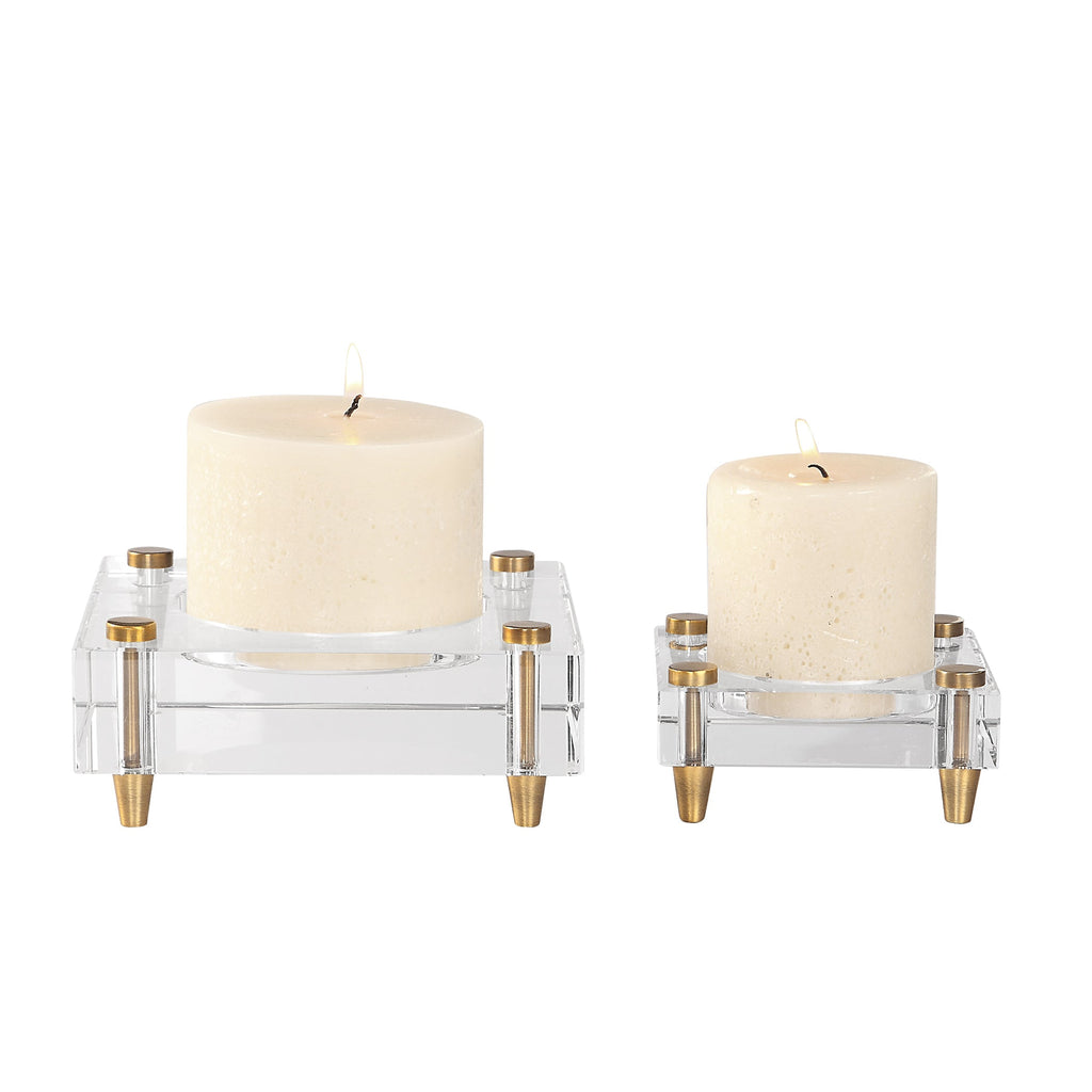 Claire Crystal Block Candleholders, Set of 2