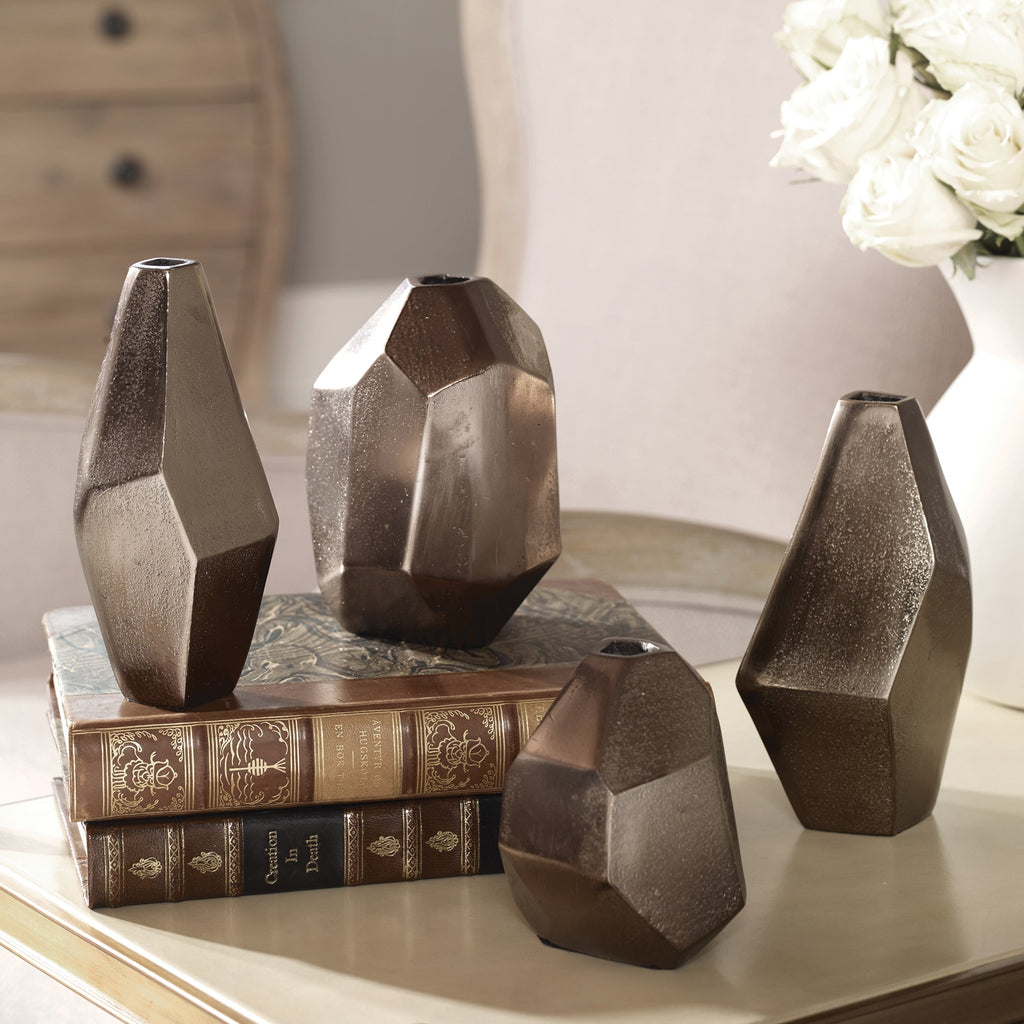 Amna Matte Nickel Vases Set/4