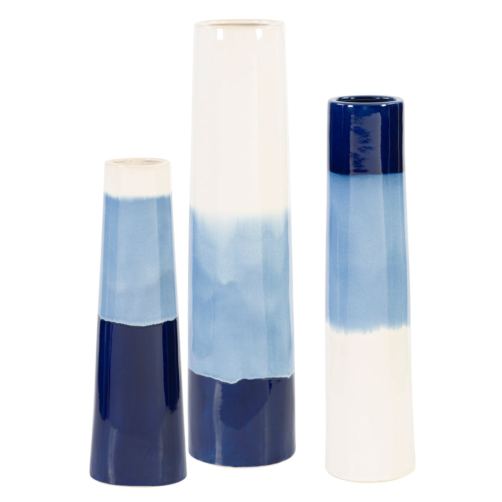 Sconset White & Blue Vases, Set of 3