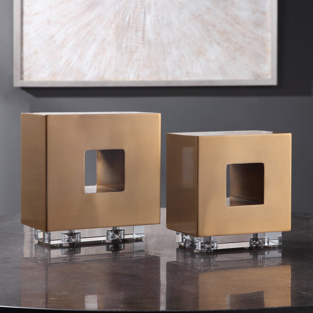 Rooney Brass Cubes, Set of 2