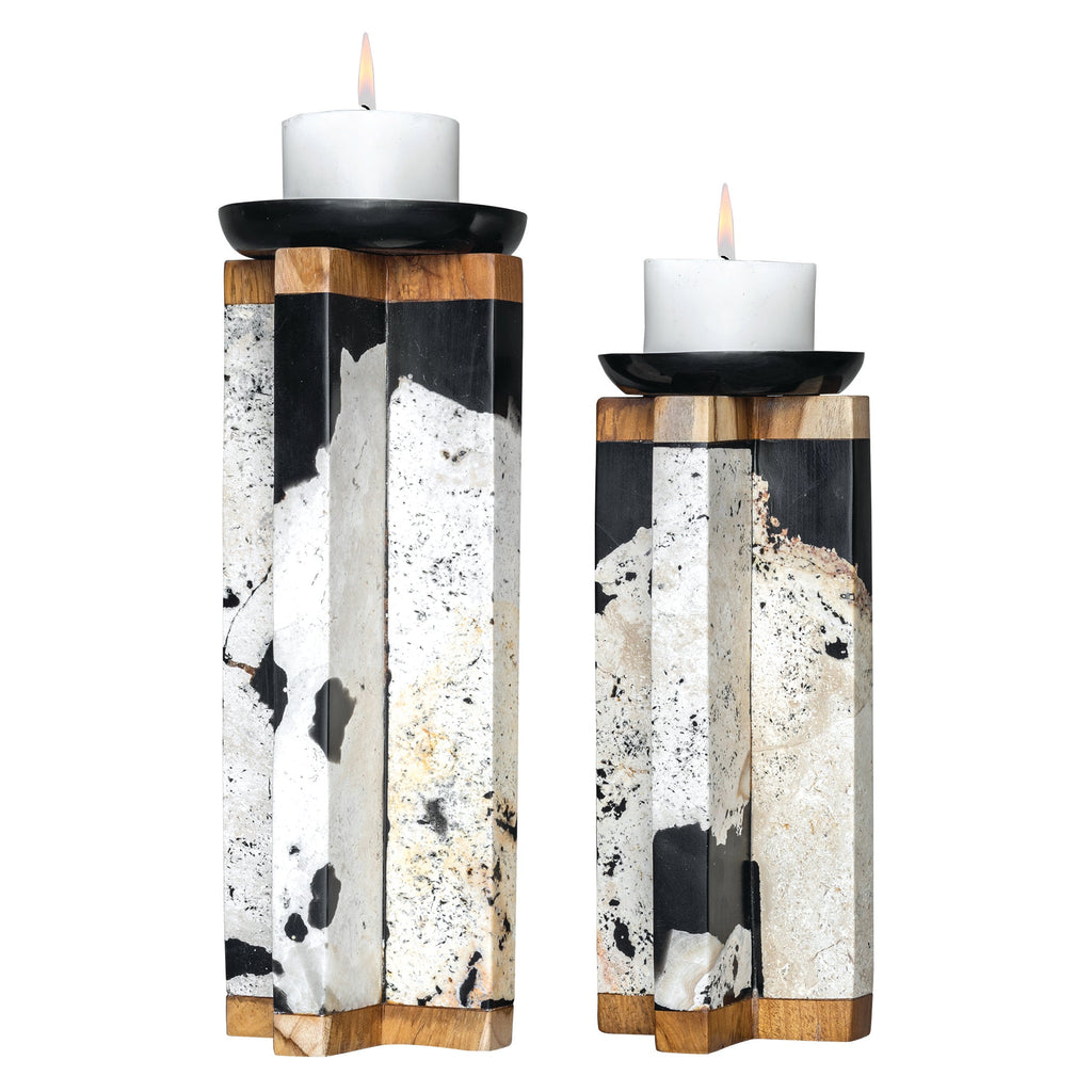 Illini Stone Candleholders, Set of 2