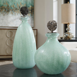 Mellita Aqua Glass Bottles, Set of 2