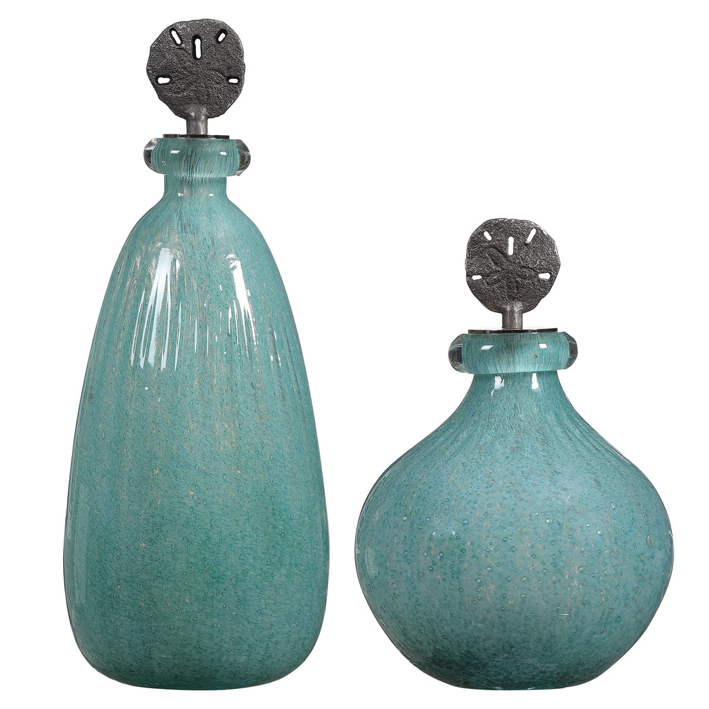 Mellita Aqua Glass Bottles, Set of 2