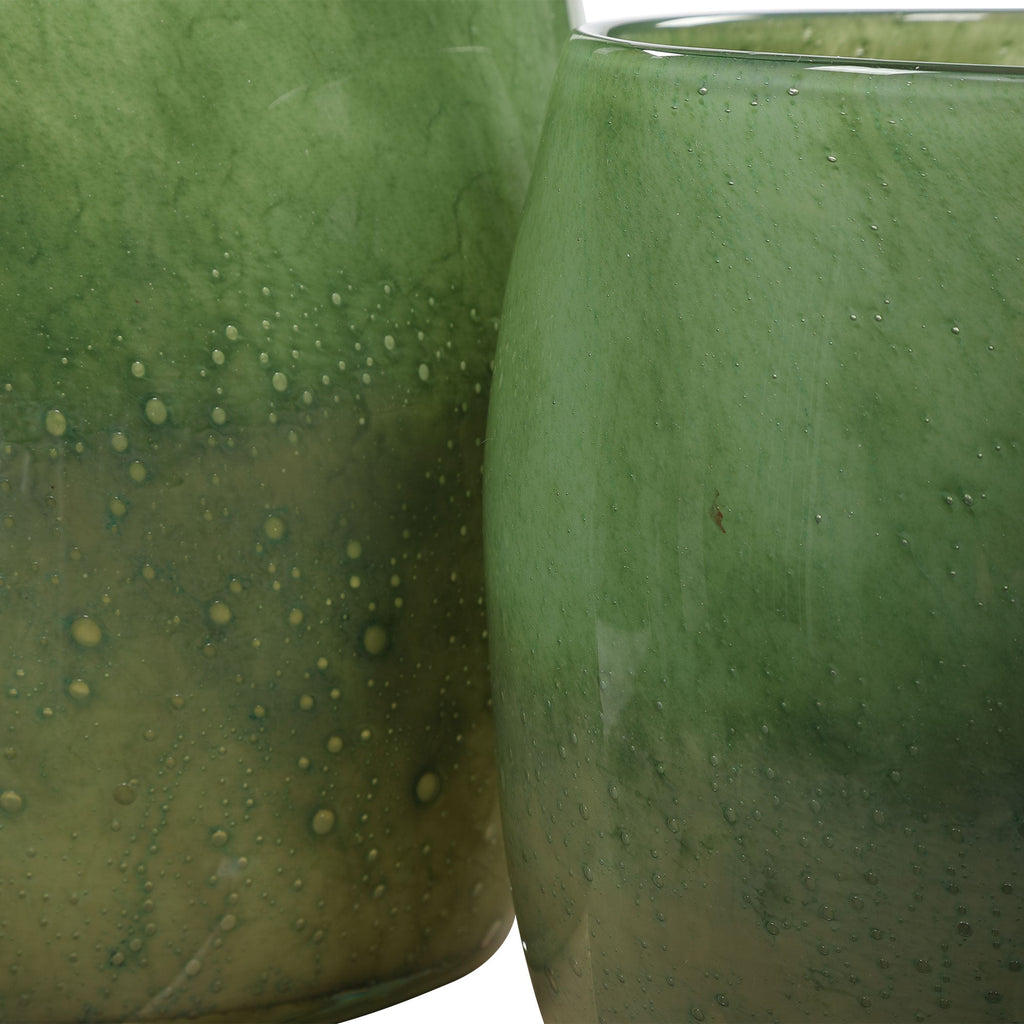 Matcha Green Glass Vases, Set of 2