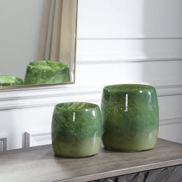 Matcha Green Glass Vases, Set of 2