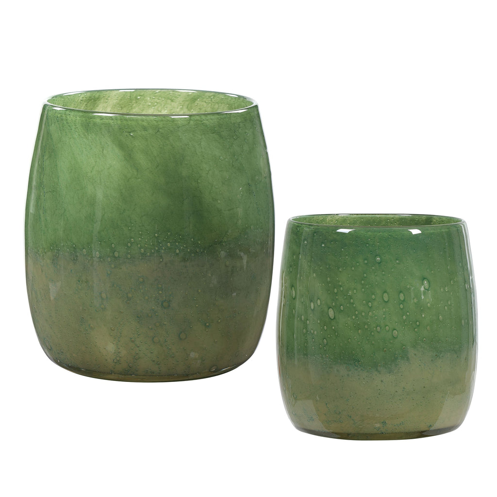 Matcha Green Glass Vases, Set of 2