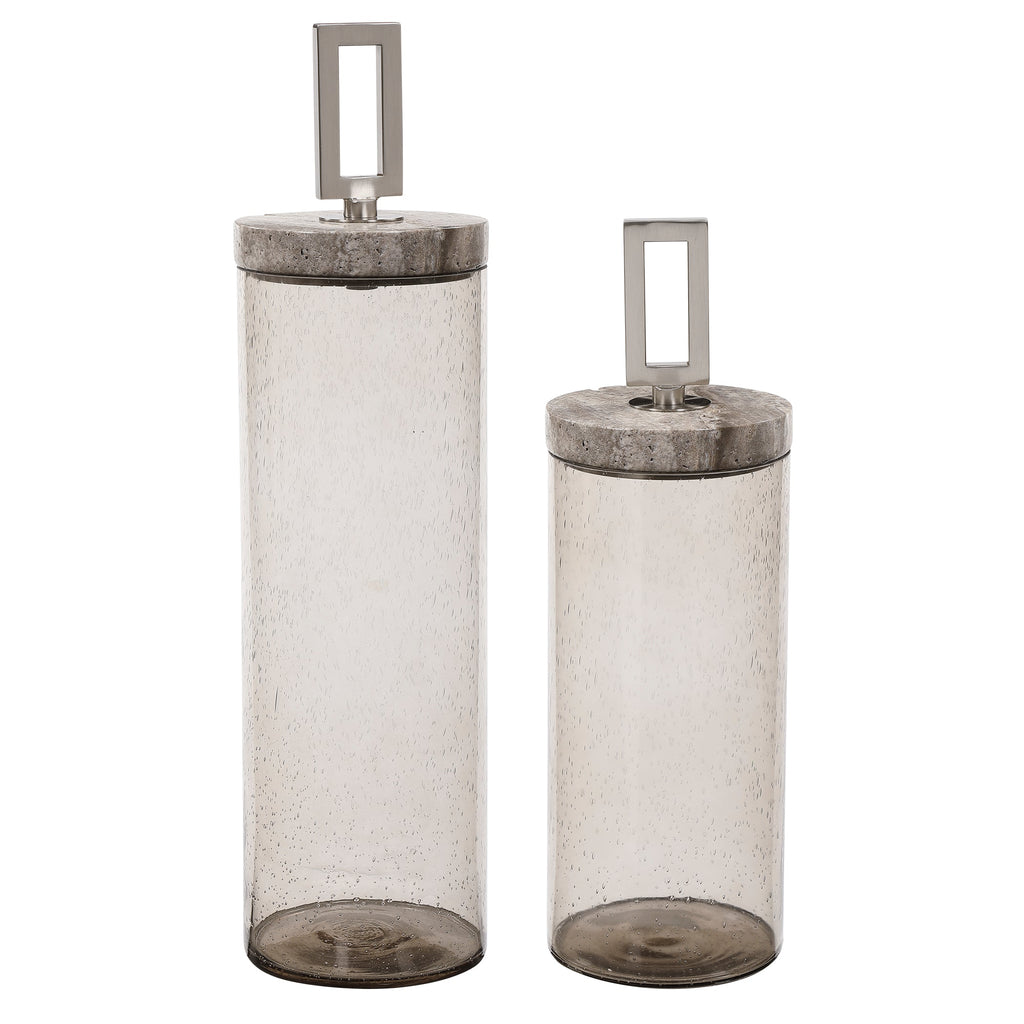 Carmen Seeded Glass Containers, Set of 2