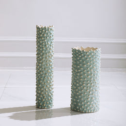 Ciji Aqua Ceramic Vases, Set of 2