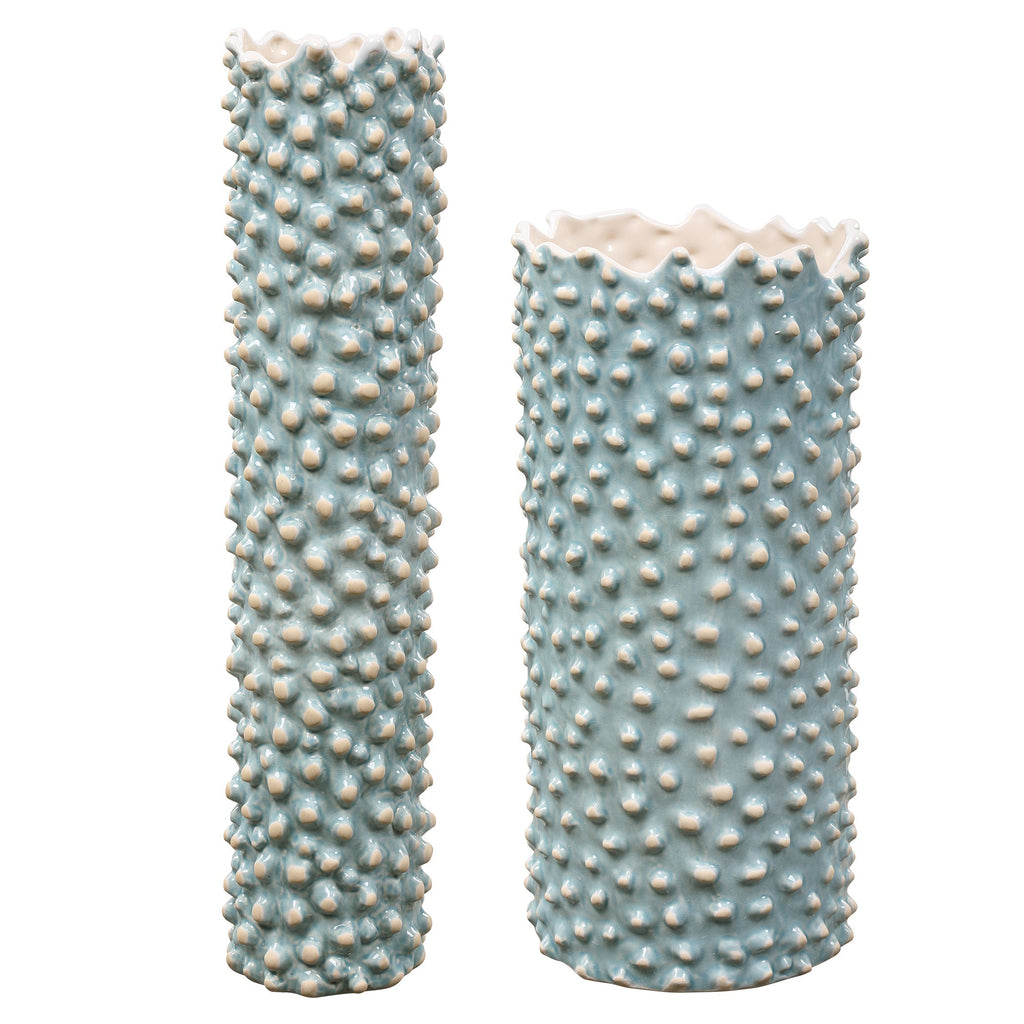 Ciji Aqua Ceramic Vases, Set of 2