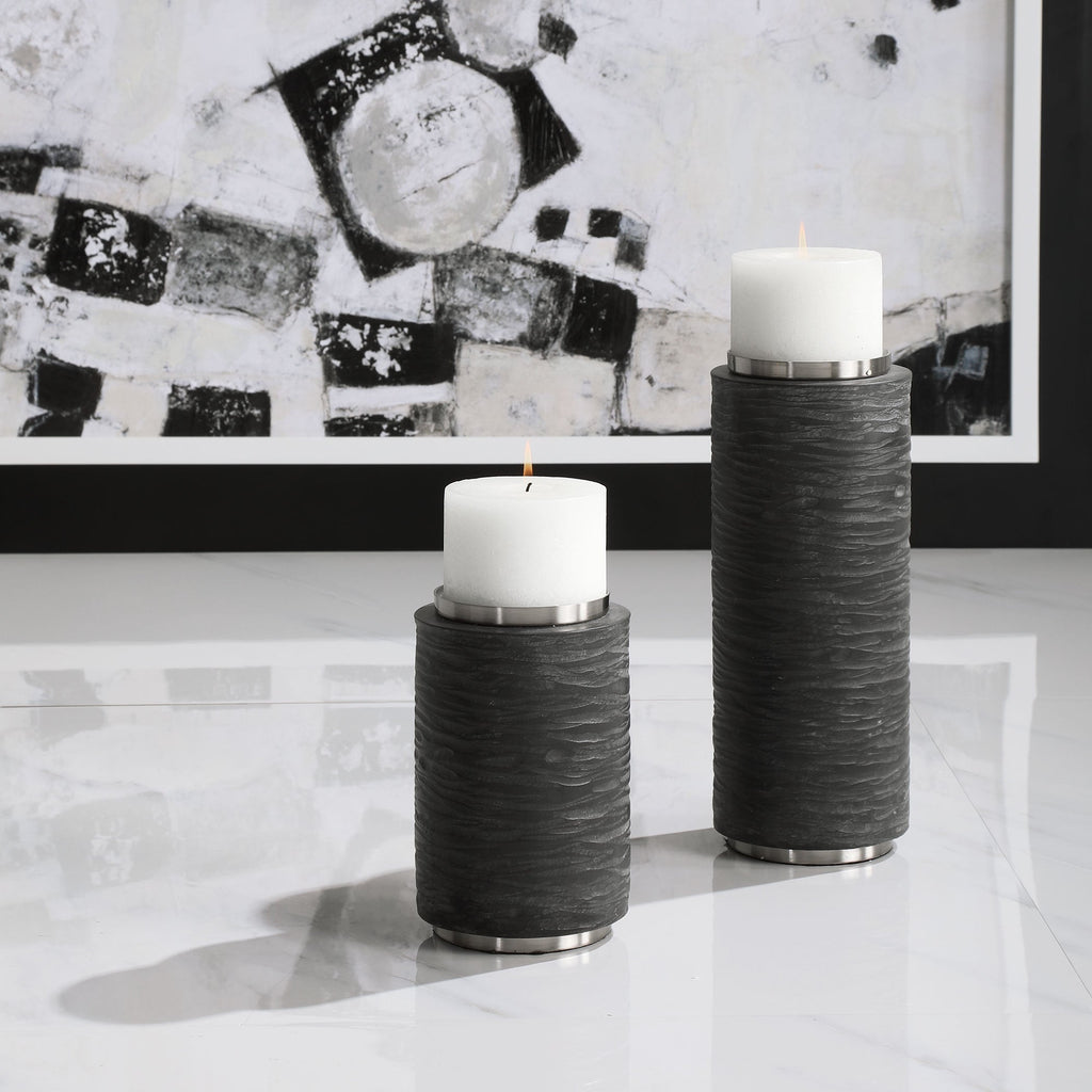 Strathmore Stone Gray Candleholders, Set of 2