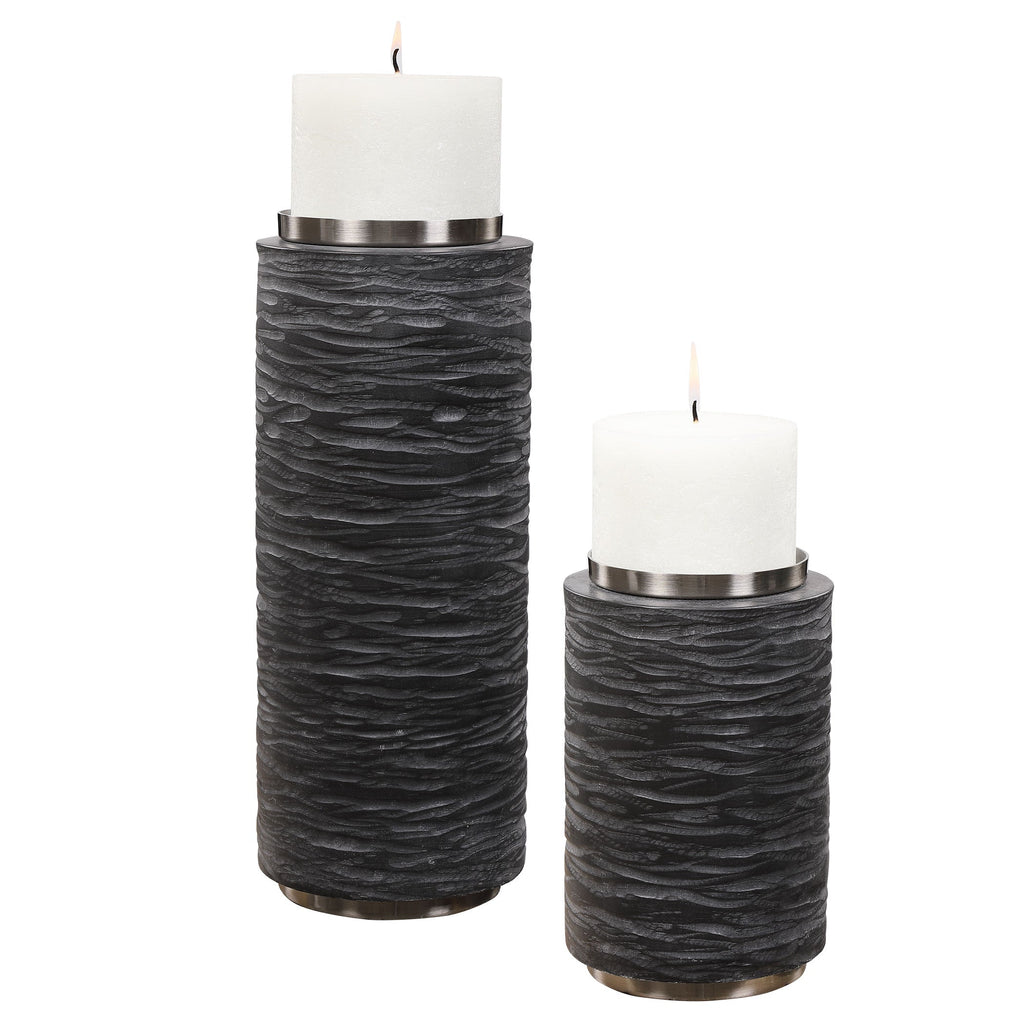 Strathmore Stone Gray Candleholders, Set of 2