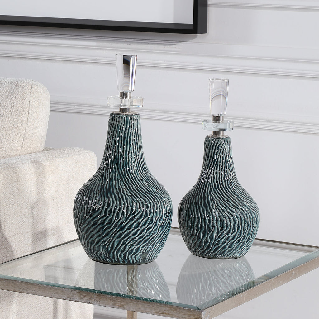 Almera Dark Teal Bottles, Set of 2