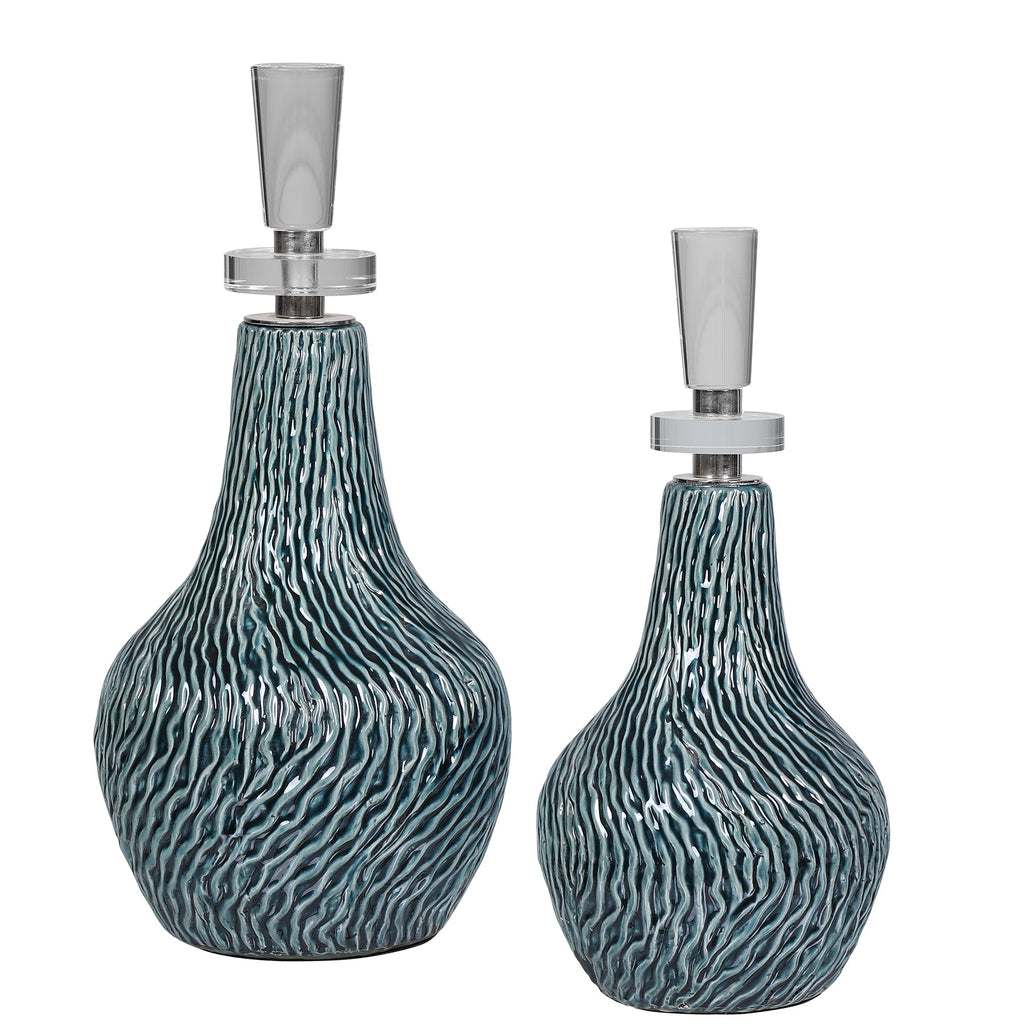 Almera Dark Teal Bottles, Set of 2