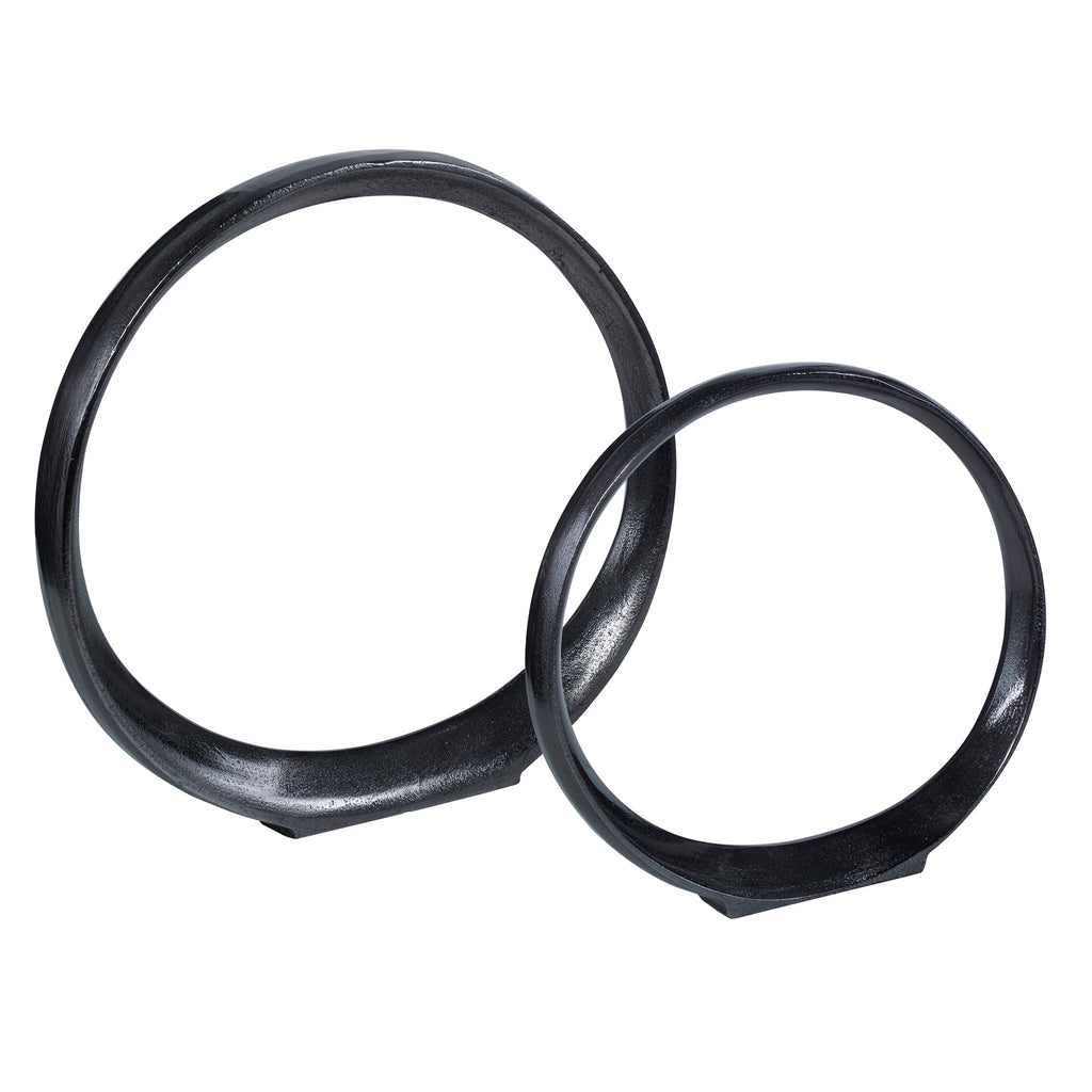 Orbits Black Ring Sculptures, Set of 2