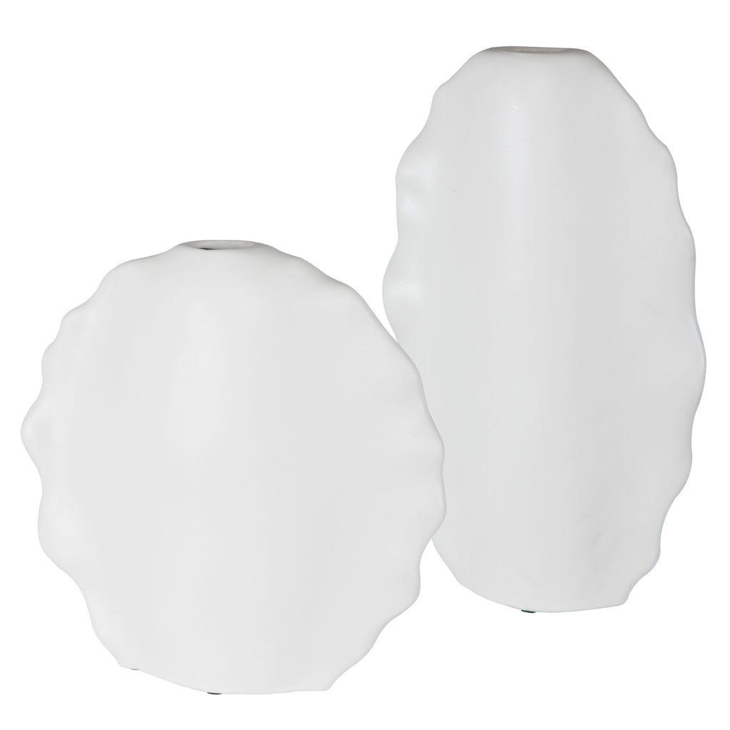 Ruffled Feathers Modern White Vases, Set of 2