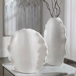 Ruffled Feathers Modern White Vases, Set of 2