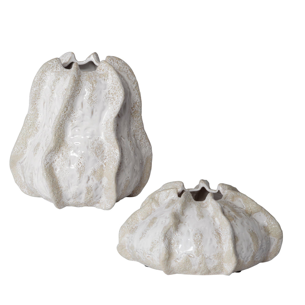 Urchin Textured Ivory Vases, Set of 2