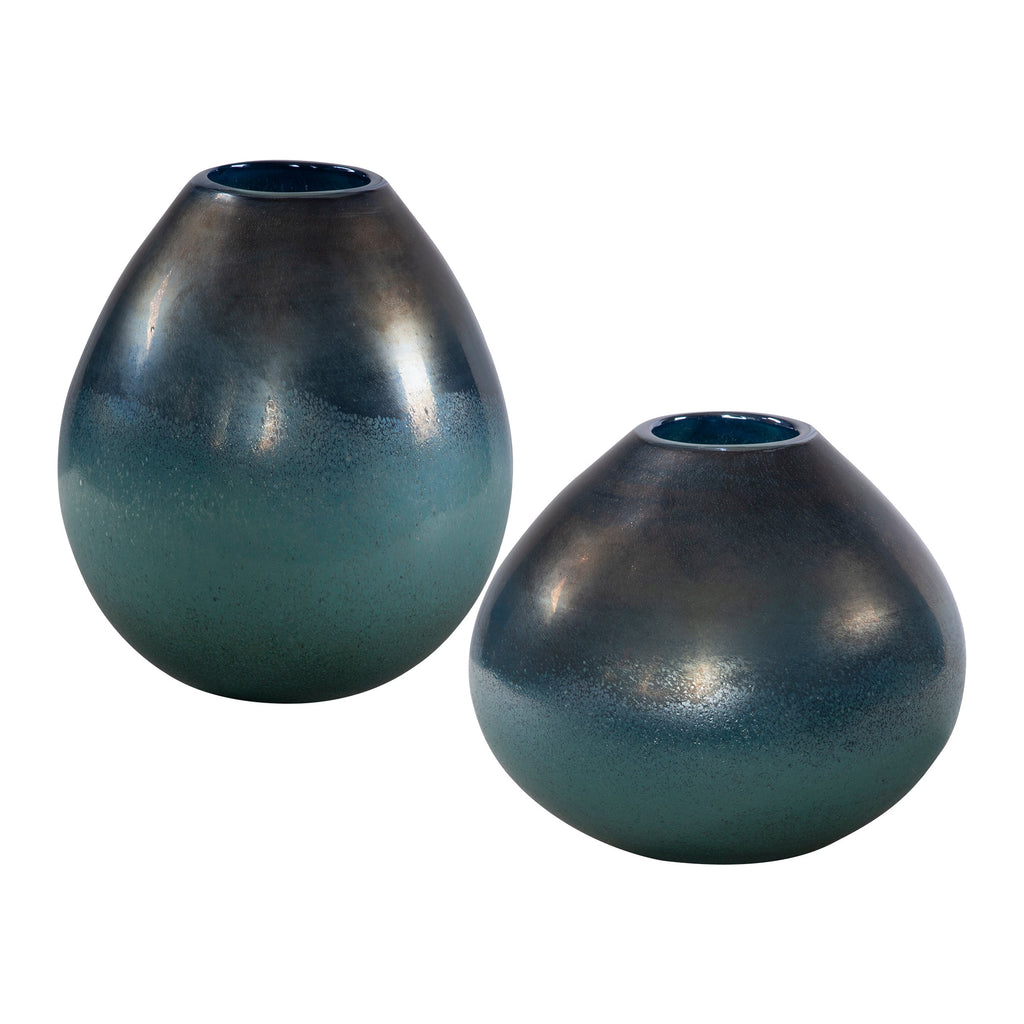 Rian Aqua Bronze Vases, Set of 2