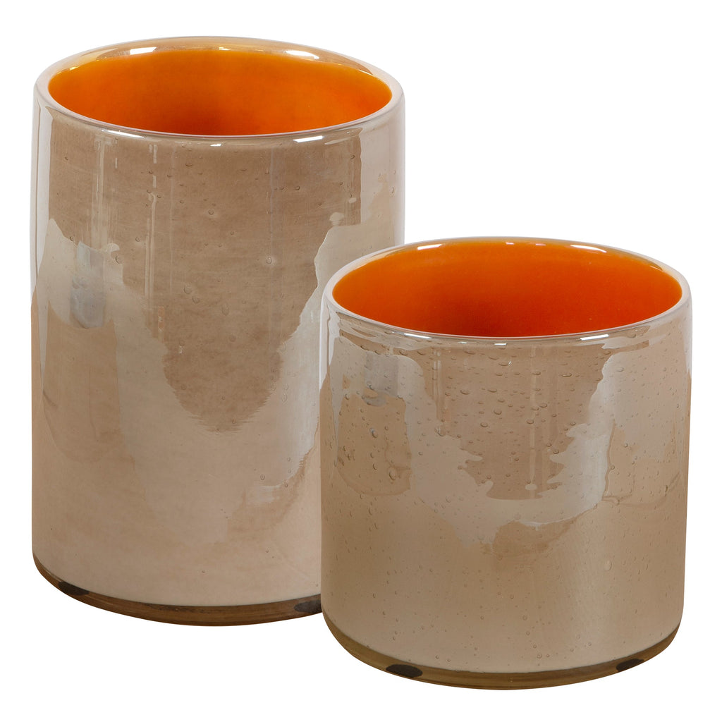 Tangelo Beige Orange Vases, Set of 2