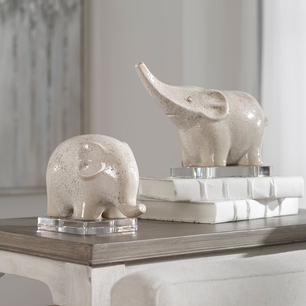 Kyan Ceramic Elephant Sculptures, Set of 2